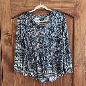 Lucky Brand Navy and White Patterned Blouse